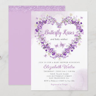 Modern Floral Butterfly Kisses Girl Baby Shower Invitation
