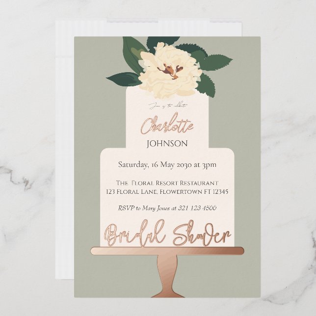  Modern  Floral Cake Bridal Shower Gold (Envelope)