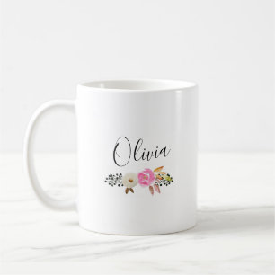 Modern Floral Calligraphy Name Coffee Mug