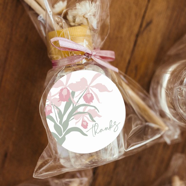 Modern floral Cattleya orchid dusty pink wedding Classic Round Sticker (Creator Uploaded)