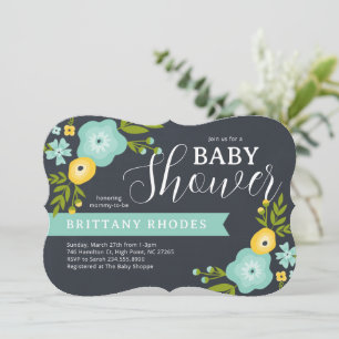 Modern Floral Chalkboard Baby Shower Invitation