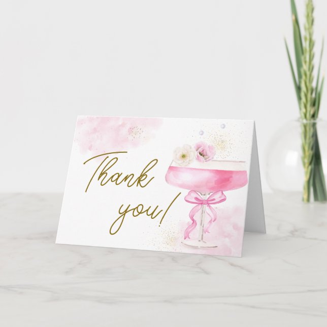 Modern Floral Champagne Brunch Bubbly Baby Shower  Thank You Card (Front)