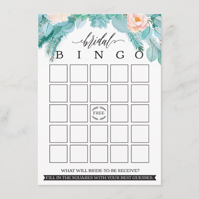 Modern Floral Chic Bridal Shower Bingo Enclosure Card (Front)