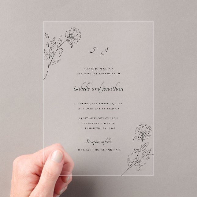 Modern Floral Chic Monogram Acrylic Invitations (Insitu (Handheld))