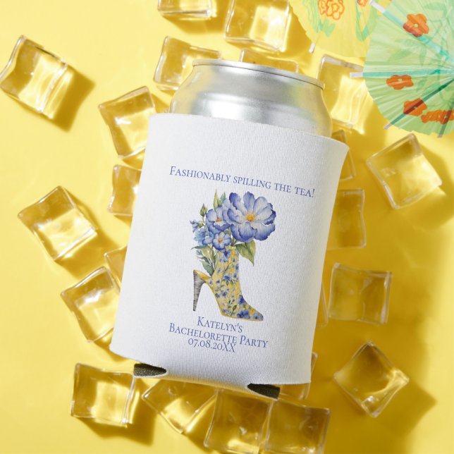Modern  Floral Chinoiserie High-Heel Bachelorette Can Cooler (In Situ Summer)