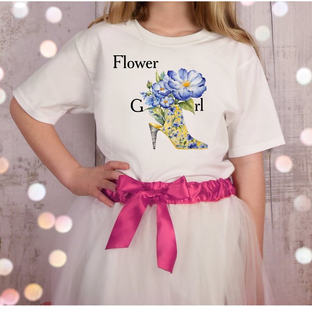 Modern  Floral Chinoiserie High-Heel Flower Girl T-Shirt (Creator Uploaded)
