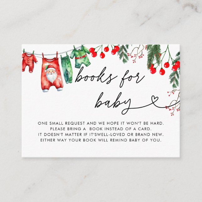Modern Floral Christmas Baby Shower Books for Baby Enclosure Card (Front)