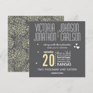 Modern Floral Chrysanthemum Gray and Yellow Invitation