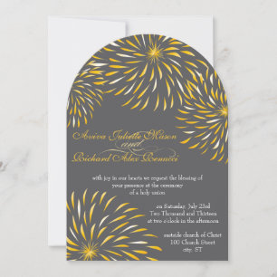 Modern Floral Chrysanthemum Grey and Yellow Invitation