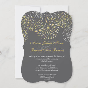 Modern Floral Chrysanthemum Grey and Yellow Invitation
