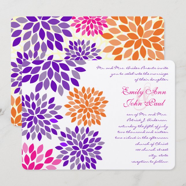 Modern Floral Chrysanthemum Wedding Invitations (Front/Back)