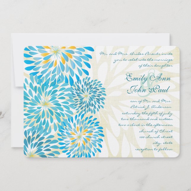 Modern Floral Chrysanthemum Wedding Invitations (Front)