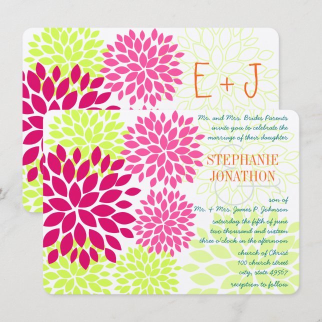 Modern Floral Chrysanthemum Wedding Invitations (Front/Back)