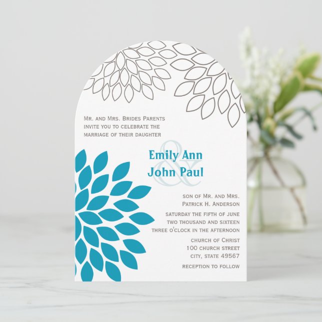 Modern Floral Chrysanthemum Wedding Invitations (Standing Front)
