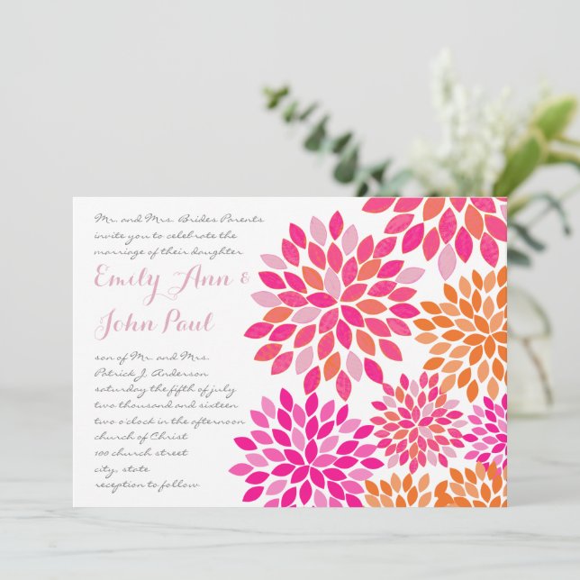 Modern Floral Chrysanthemum Wedding Invitations (Standing Front)