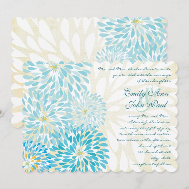 Modern Floral Chrysanthemum Wedding Invitations (Front/Back)