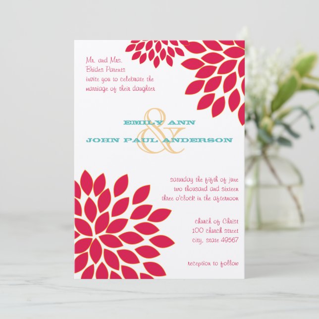 Modern Floral Chrysanthemum Wedding Invitations (Standing Front)