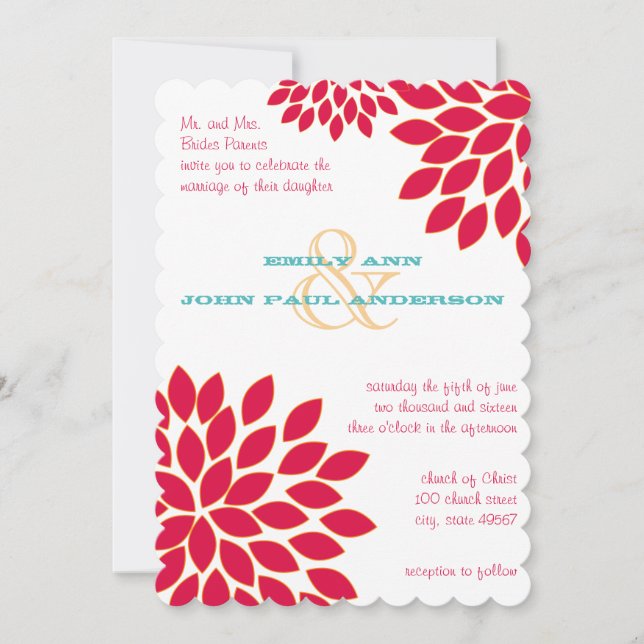 Modern Floral Chrysanthemum Wedding Invitations (Front)