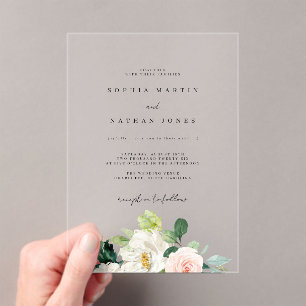 Modern Floral Clear Minimalist Wedding  Acrylic Invitations