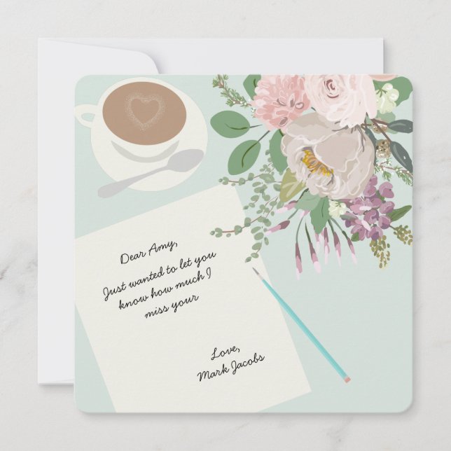 Modern floral coffe cup love personal  message card (Front)