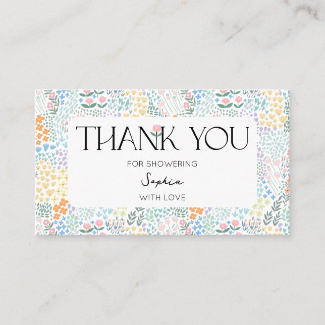 Modern Floral Colourful Baby In Bloom Baby Shower Business Card (Front)