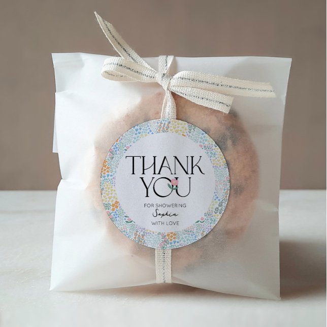 Modern Floral Colourful Baby In Bloom Baby Shower Classic Round Sticker (Creator Uploaded)