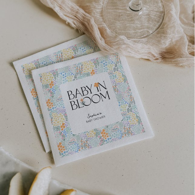 Modern Floral Colourful Baby In Bloom Baby Shower Napkin (Creator Uploaded)