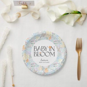 Modern Floral Colourful Baby In Bloom Baby Shower Paper Plate