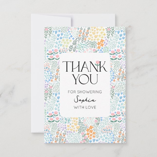 Modern Floral Colourful Baby In Bloom Baby Shower Thank You Card (Front)