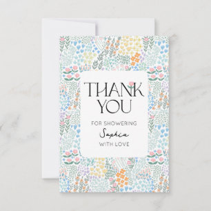 Modern Floral Colourful Baby In Bloom Baby Shower Thank You Card