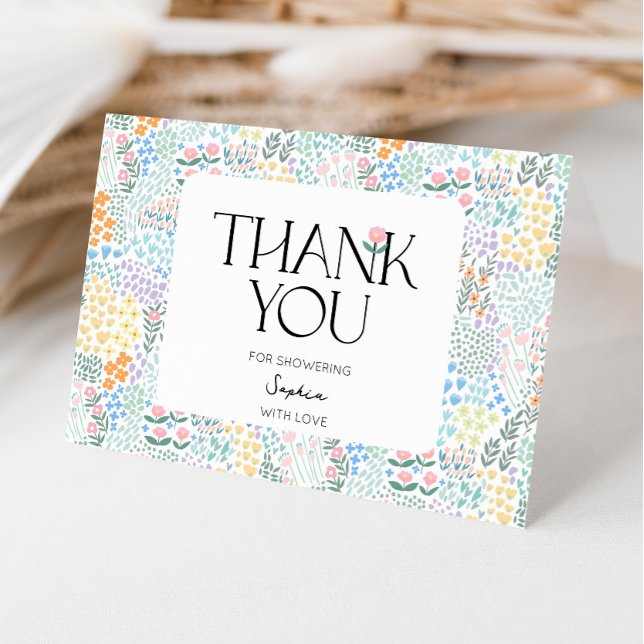 Modern Floral Colourful Baby In Bloom Baby Shower Thank You Card (Creator Uploaded)