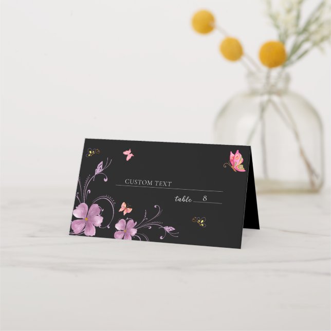Modern Floral Colourful Butterflies Bridal Shower Place Card (Front)