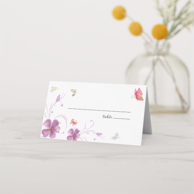 Modern Floral Colourful Butterflies Bridal Shower Place Card (Front)