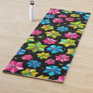 Modern floral colourful girly botanical yoga mat