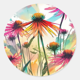 Modern Floral Coneflower Pattern Classic Round Sticker