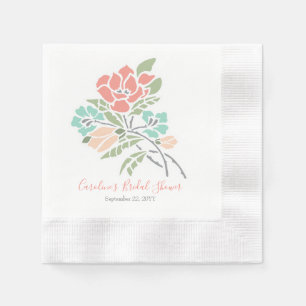 Modern Floral Coral Teal Green Bridal Shower Napkin