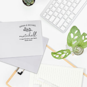 Modern Floral Couple Return Address Rubber Stamp
