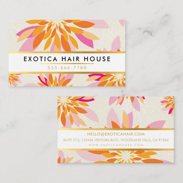 MODERN FLORAL creative flower orange pink Business Card (Front/Back)