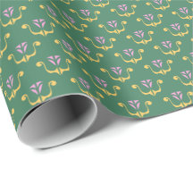 Modern Floral Crest on Green Wrapping Paper