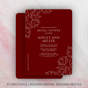 Modern Floral Crimson Red Wedding Bridal Shower Invitation