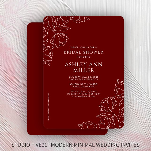 Modern Floral Crimson Red Wedding Bridal Shower Invitation (Creator Uploaded)