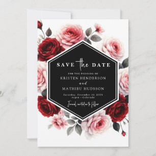 Modern Floral Crimson Red Wedding Save The Date