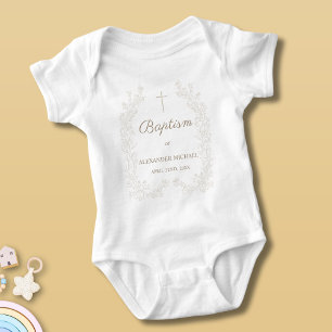 Modern Floral Cross Christian Catholic Baptism Baby Bodysuit