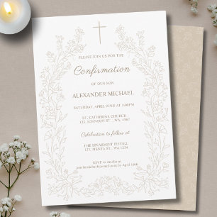 Modern Floral Cross Confirmation Invitation