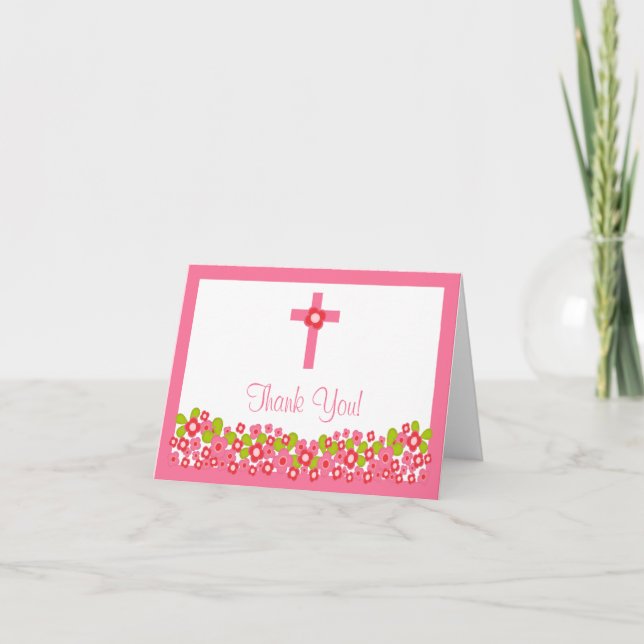 Modern Floral Cross Religious Thank You Note (Front)