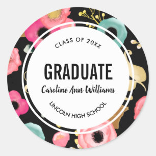 Modern Floral Custom Graduation  Classic Round Sticker