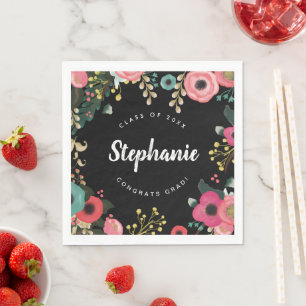 Modern Floral Custom Graduation Party  Napkin