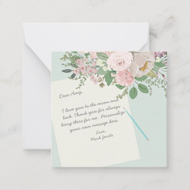 Modern floral custom message personal love note card (Front)