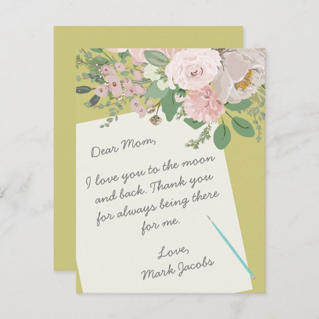 Modern floral custom mother's day note card (Front/Back)