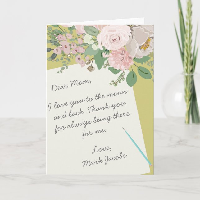 Modern floral custom mother's day note card (Front)